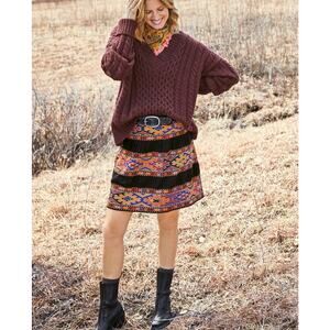 Peruvian Connection Asmaan Multicolor Knit Patterned Skirt Size XL